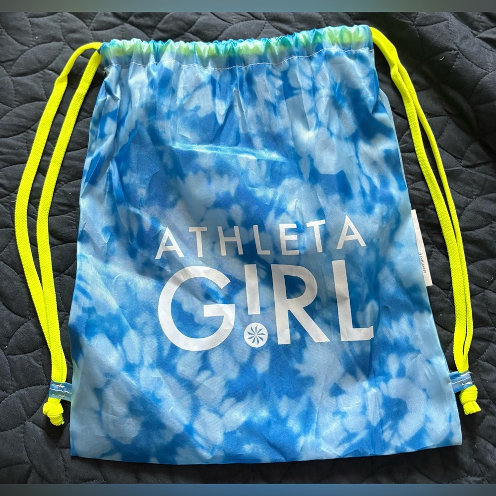 Athleta Girl bright blue/white tie-dye drawstring backpack